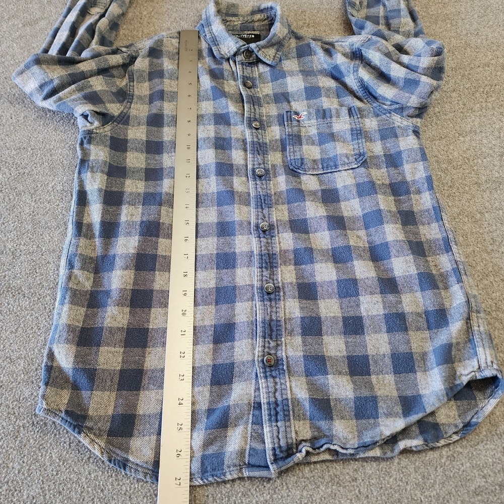 Hollister California Plaid Flannel Shirt Mens Large Blue Gray Button Front Logo - Picture 8 of 10